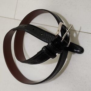 Johnston & Murphy Kipskin Croc Embossed Italian Leather Black Brass Buckle sz 38